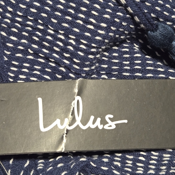 Lulus Flying Away Navy Blue Stripe Embroidered Mini Shift Dress Size Medium - Picture 10 of 12